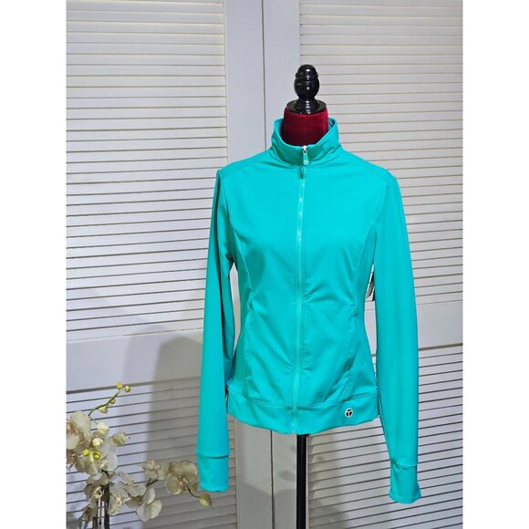 NWT Trina Turk Women's Turquoise Recreation Athleisure Jacket Cutouts Sz L 2458 - Picture 1 of 12